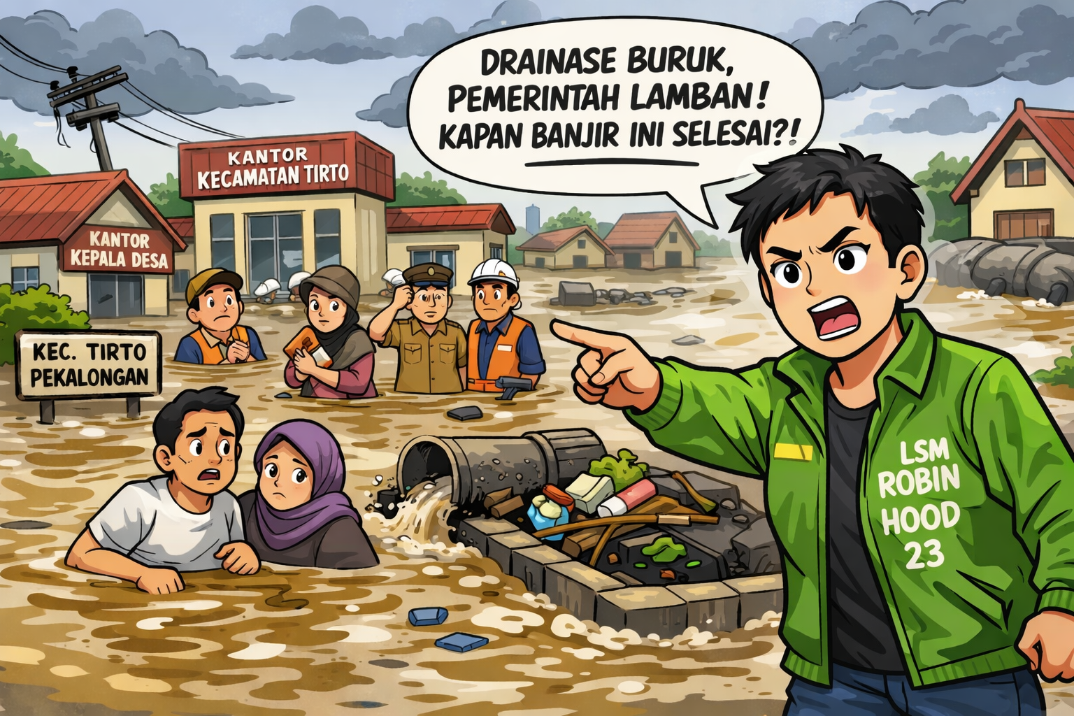 Banjir Tak Kunjung Surut di Kecamatan Tirto, Novi Sekjend DPP LSM Robin Hood 23 Soroti Buruknya Drainase dan Lemahnya Respons Pemerintah